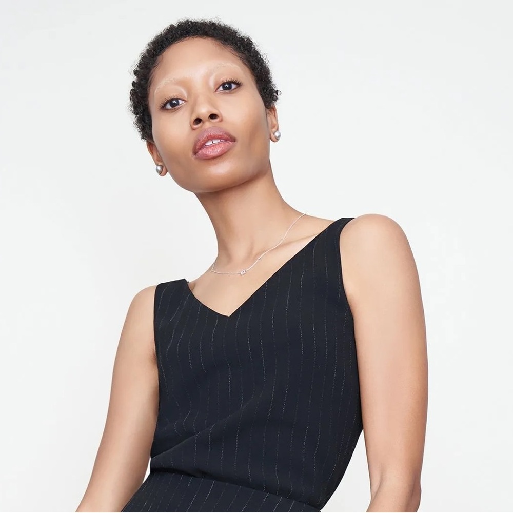 MM Lafleur Black Pinstripe V-Neck Sleeveless Top
